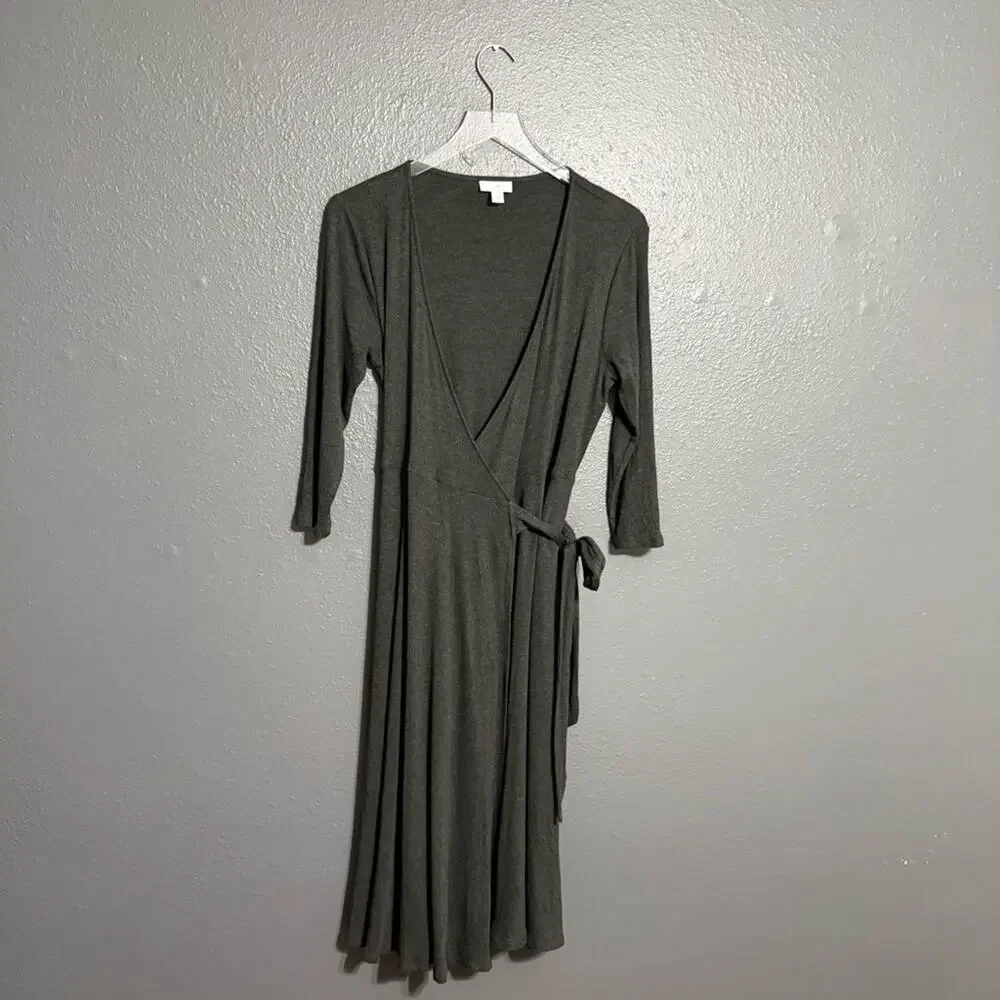 J. Jill Ribbed Wrap Midi Dress Size S